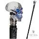 Skull Walking Stick Cane Black Wooden Shaft Goth Style Clear Top Knob Handle
