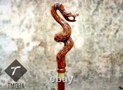 Snake Cobra Handle Wooden Walking Stick Hand Carved Walker Cane Handmade Gift