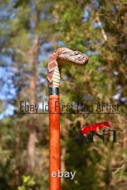 Snake Head Animal Walking Stick Wooden Hand Carved Snake Walking Cane Best GIFT