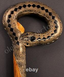 Snake Woodcarved Cane Walking Stick Wooden Unique Handmade Cane Hiking Staff Eco