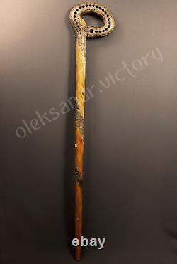 Snake Woodcarved Cane Walking Stick Wooden Unique Handmade Cane Hiking Staff Eco