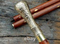 Solid Brass Design Head Handle Victorian Wooden Walking Cane Stick 3 Fold