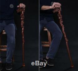 Solid Rosewood Walking Stick Cane Wooden Dragon Carved Gift
