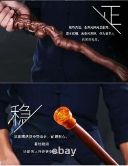Solid Rosewood Wooden Carved Dragon Walking Stick Cane Gift60597