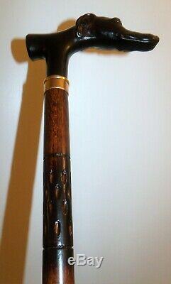 Solid Wood Walking Stick Whippet Dog Head Carved Wooden Stick Cane 37 Inches