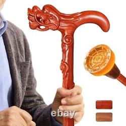 Solid Wooden Walking Cane, Hand-Carved Dragon Cane, Walking Cane for Orange red