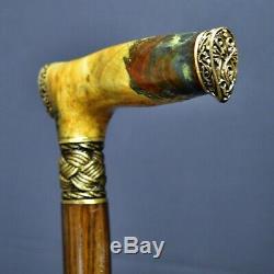 Stabilized Burl Handle Wooden Handmade Cane Walking Stick Unique Exclusive