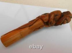 Super Antique Vintage Quality Carved Wooden Monkey Walking Stick Cane Handle