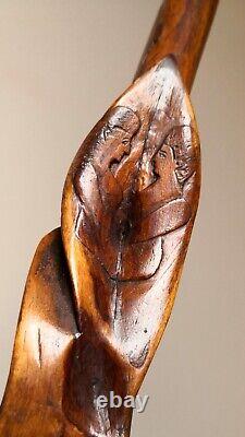 Superior Antique American Carved Diamond Willow Folk Art Walking Stick