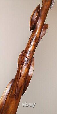 Superior Antique American Carved Diamond Willow Folk Art Walking Stick