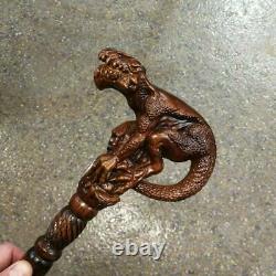 Swamp monster wooden walking stick cane Collectible hand carved walking cane