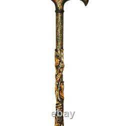 Sycamore Leaf Embroidered Special Handmade Walking Stick, Handcarved Wooden Cane