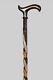 Sycamore Leaf And Snake Embroidered Special Handmade Walking Stick, Wooden Cane