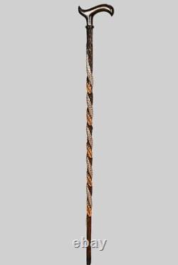 Sycamore Leaf and Snake Embroidered Special Handmade Walking Stick, Wooden Cane