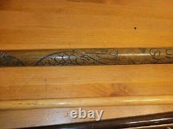 TWO Vintage Convertible Cane Pool Cue Brass Carved Wood Walking Sticks WW2 Japan