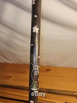 TWO Vintage Convertible Cane Pool Cue Brass Carved Wood Walking Sticks WW2 Japan