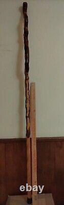 Tall Folk Art Wooden Rustic LEAN ON ME Heavy CANE walking stick 59 repair WOOD