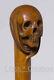 Terminator Wood Skull Head Hand Handle Stick Wooden Carved Walking Cane Handmade