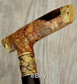 Teuton Stabilized Hybrid Burl Handle Wooden Handmade Cane Walking Stick # A 7