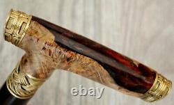 Teuton Stabilized Hybrid Burl Handle Wooden Handmade Cane Walking Stick # A 7