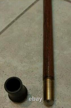 Towle Antique Vintage SOLID Wooden BRASS OWL Knob CANE oak walking stick 35 1/8