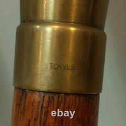 Towle Antique Vintage SOLID Wooden BRASS OWL Knob CANE oak walking stick 35 1/8