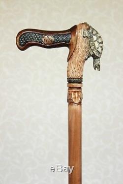 Turtle Hand carved Wooden cane Walking stick with craft handle