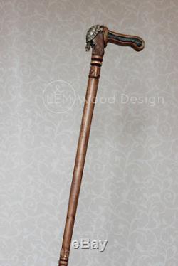 Turtle Wooden cane Hand carved Walking stick with craft handle Elegant hiki NW62