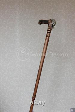 Turtle Wooden cane Hand carved Walking stick with craft handle Elegant hiki NW62