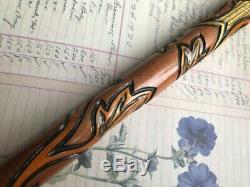 Ukrainian hand carved walking stick fox Walking staff cane handles Wooden cane W