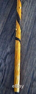 Unique Wooden Walking Stick Cane Hiking Staff hand carved Handmade Cobra