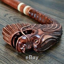 Unique Wooden Walking Stick Cane Hiking Staff hand carved Handmade Dragon Rich