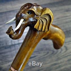 Unique Wooden Walking Stick Cane Hiking Staff hand carved Handmade Elephant