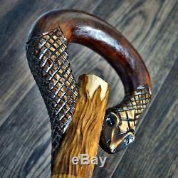 Unique Wooden Walking Stick Cane Hiking Staff hand carved Handmade Mamba