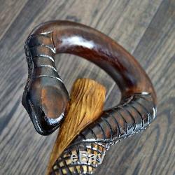 Unique Wooden Walking Stick Cane Hiking Staff hand carved Handmade Mamba