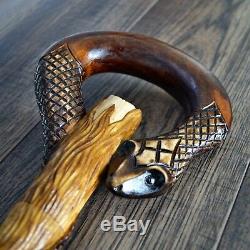 Unique Wooden Walking Stick Cane Hiking Staff hand carved Handmade Snake