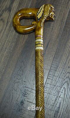 Unique Wooden Walking Stick Cane hand carved Handmade Native American