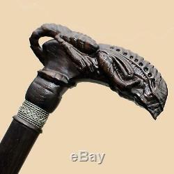 Unique Xenomorph Hand Carved Walking Cane for Men Alien Wooden Walking Stick