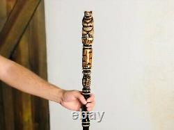 Unique walking stick bear, Wooden stick hand carved bear, Hiking stick