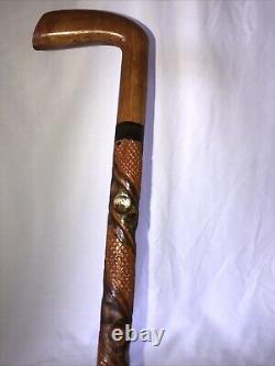 VTG Elaborate Hand Carved Textured Wood Folk Art Cane Walking Stick- 37 Inches