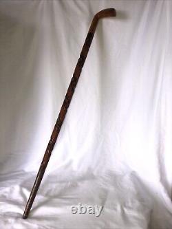 VTG Elaborate Hand Carved Textured Wood Folk Art Cane Walking Stick- 37 Inches