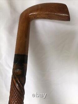 VTG Elaborate Hand Carved Textured Wood Folk Art Cane Walking Stick- 37 Inches