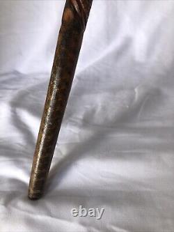 VTG Elaborate Hand Carved Textured Wood Folk Art Cane Walking Stick- 37 Inches