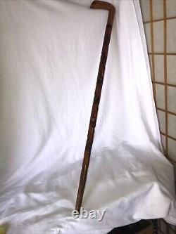 VTG Elaborate Hand Carved Textured Wood Folk Art Cane Walking Stick- 37 Inches