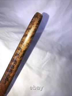 VTG Elaborate Hand Carved Textured Wood Folk Art Cane Walking Stick- 37 Inches