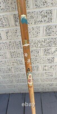 VTG Hand Carved Wood & Brass Asian Geisha Cane Walking Stick withHidden Pool Cue