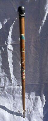 VTG Hand Carved Wood & Brass Asian Geisha Cane Walking Stick withHidden Pool Cue