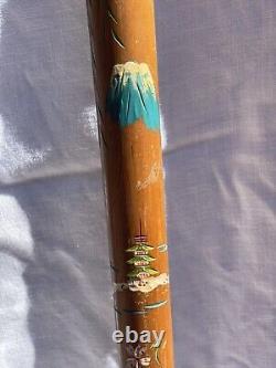 VTG Hand Carved Wood & Brass Asian Geisha Cane Walking Stick withHidden Pool Cue