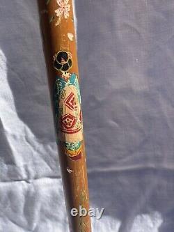 VTG Hand Carved Wood & Brass Asian Geisha Cane Walking Stick withHidden Pool Cue