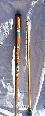 VTG Hand Carved Wood & Brass Asian Geisha Cane Walking Stick withHidden Pool Cue